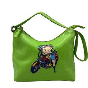 Vtg 2004 Betty Boop Shoulder Bag Purse Going Biker Y2K Lime Green Rare